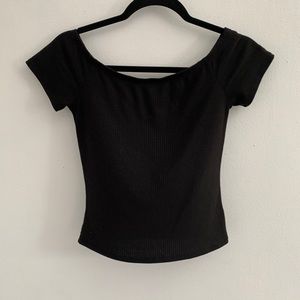 black off the shoulder charollate ruse shirt